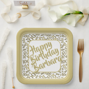 Assiettes En Carton 100e anniversaire Random Numéro Motif Or/Blanc