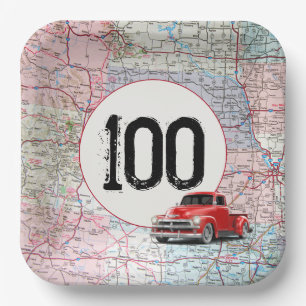 Assiettes En Carton 100e anniversaire Red Retro Truck sur la carte rou