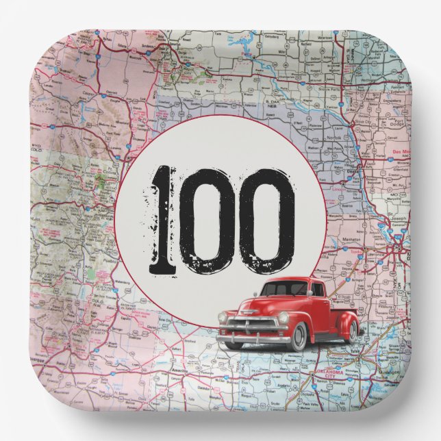 Assiettes En Carton 100e anniversaire Red Retro Truck sur la carte rou (Recto)