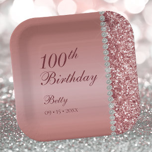 Assiettes En Carton 100e Anniversaire Rose Gold Elégant