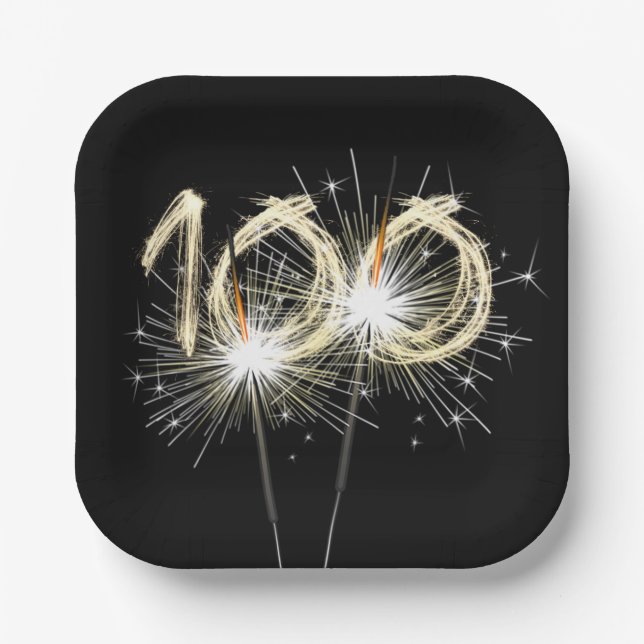 Assiettes En Carton 100e anniversaire Sparklers de fête sur Noir (Recto)