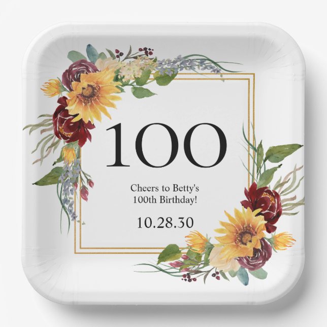 Assiettes En Carton 100e anniversaire Tournesols (Recto)