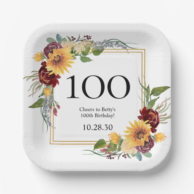 Assiettes En Carton 100e anniversaire Tournesols (Recto)