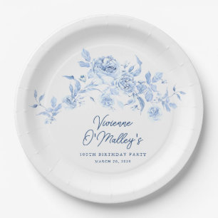 Assiettes En Carton 100e fête d'anniversaire Rose bleu Floral Custom