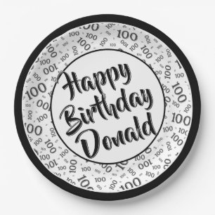 Assiettes En Carton 100e Motif de numéro aléatoire noir/blanc