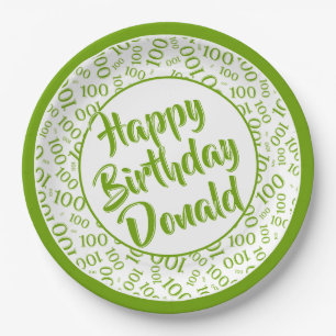 Assiettes En Carton 100e Motif de numéro aléatoire vert/blanc