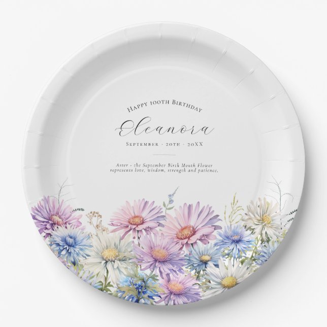 Assiettes En Carton 100th Birthday September Birth Month Flower (Devant)
