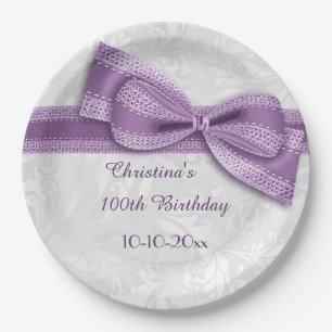 Assiettes En Carton 100th Damassé d'anniversaire et arc pourpres de