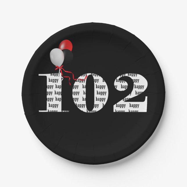 Assiettes En Carton 102e anniversaire ballons (Devant)