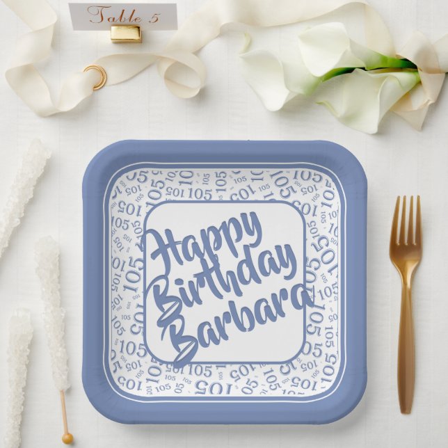 Assiettes En Carton 105e anniversaire Random Number Motif Bleu/Blanc (Mariage)