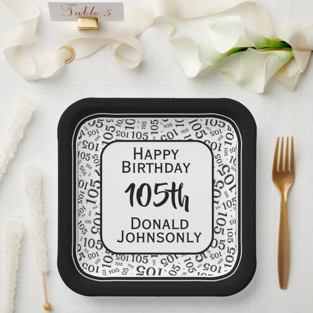 Assiettes En Carton 105e Motif de numéro aléatoire noir/blanc (Mariage)