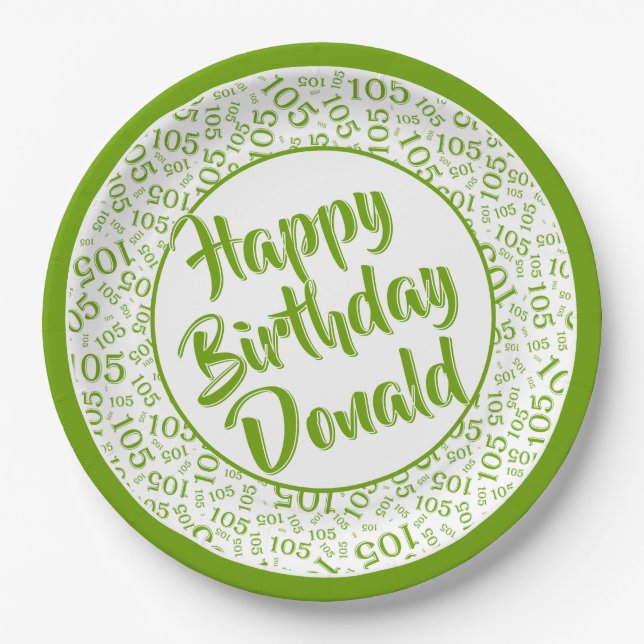 Assiettes En Carton 105e Motif du numéro aléatoire vert/blanc (Devant)