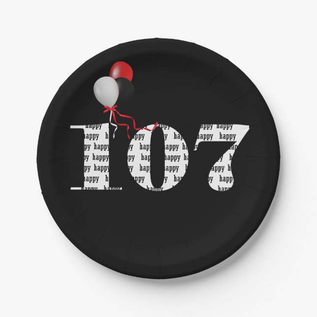 Assiettes En Carton 107e anniversaire ballons (Devant)