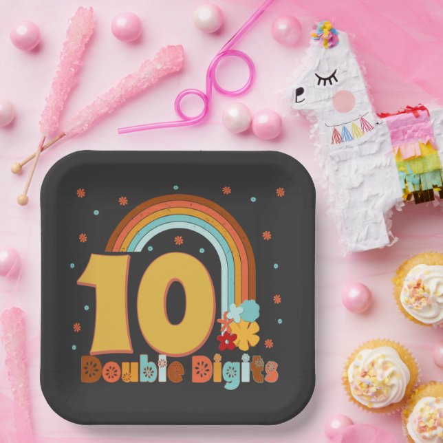 Assiettes En Carton 10 CHIFFRES Double Anniversaire Fille Fête Super  (Fête)
