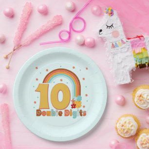 Assiettes En Carton 10 CHIFFRES Double Anniversaire Fille Fête Super