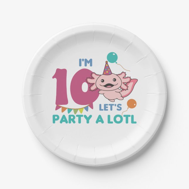 Assiettes En Carton 10e Anniversaire Axolotl Dix Anniversaire Doux Axo (Devant)