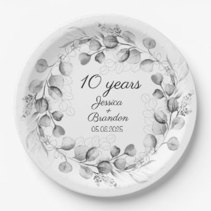Assiettes En Carton 10e anniversaire de Mariage d'Eucalyptus