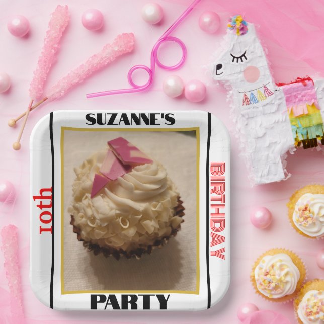 Assiettes En Carton 10e anniversaire fête Cupcake PHOTO NOM ÂGE (Fête)