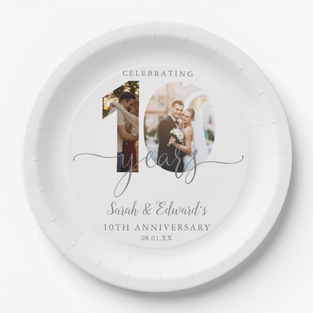 Assiettes En Carton 10e anniversaire Mariage moderne 2 photo (Devant)