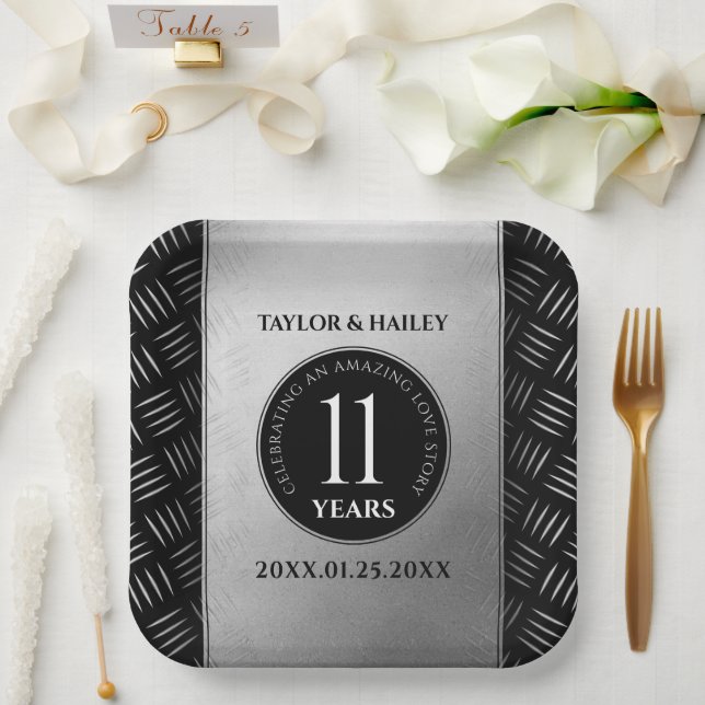 Assiettes En Carton 11ème anniversaire de Mariage en acier (Mariage)