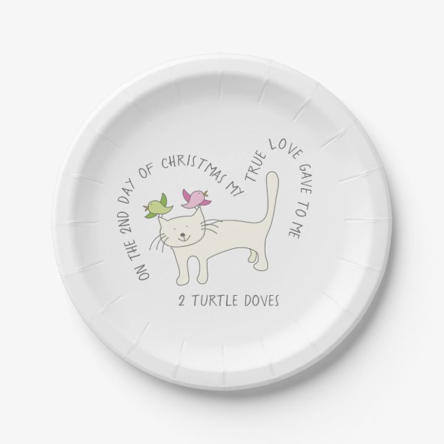 Assiettes En Carton 12 Jours de Catmas 2 tourterelles Noël (Devant)