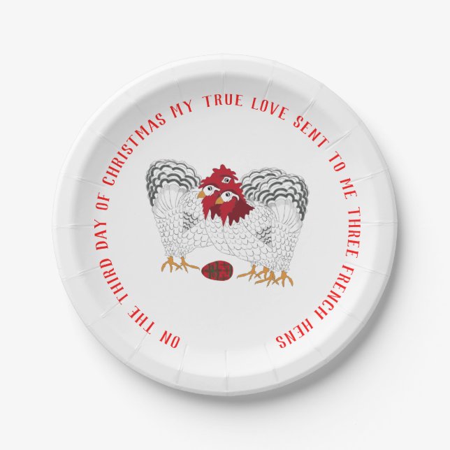 Assiettes En Carton 12 jours de Noël 3 poules françaises (Devant)