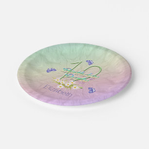 Assiettes En Carton 12ème Papillons et fleurs sauvages de fête