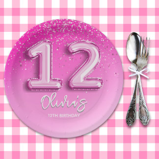 Assiettes En Carton 12th Birthday Girl Party – Pink Balloon Theme