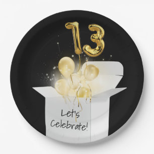Assiettes En Carton 13e Anniversaire Ballons d'Or En Boîte Blanche