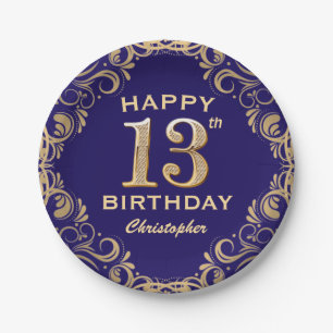 Assiettes En Carton 13e anniversaire de la Parties scintillant bleu et