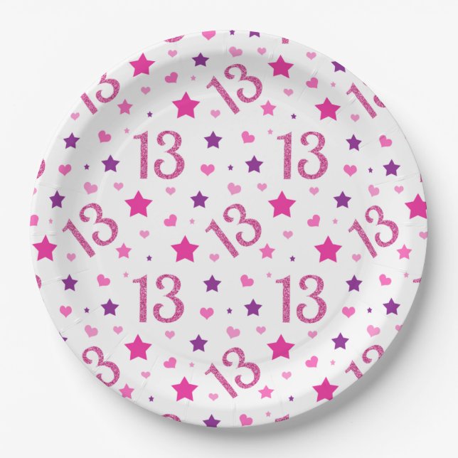 Assiettes En Carton 13e anniversaire Plaques en papier Parties scintil (Devant)