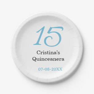 Assiettes En Carton 15e anniversaire de quinceanera bleu noir lettre n