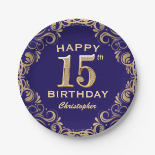 Assiettes En Carton 15e anniversaire Parties scintillant marine bleu e