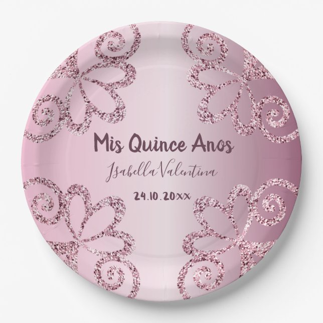 Assiettes En Carton 15e anniversaire Quinceanera Nom (Devant)