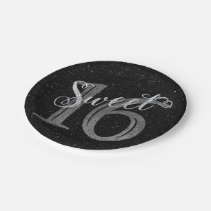 Assiettes En Carton 16 ans   Gris Gris et Parties scintillant d'argent