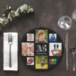 Assiettes En Carton 16e anniversaire fête photo collage garçon noir<br><div class="desc">Une plaque en papier pour une fête du 16ème anniversaire pour un garçon,  célébrant sa vie avec un collage de 8 de vos photos. Modèles de 16 ans et une date. Date de naissance ou date de la fête. Lettres de couleur blanche. Arrière - plan noir.</div>