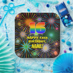 Assiettes En Carton 16e anniversaire : Feu d'artifice coloré et amusan