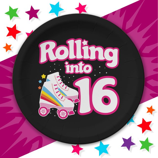 Assiettes En Carton 16e anniversaire Roller Patinage 16 ans (Créateur téléchargé)