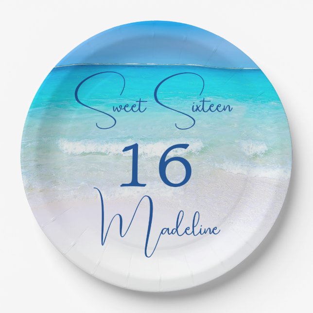 Assiettes En Carton 16e anniversaire Sweet sixteen Beach Suite (Devant)