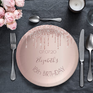 Assiettes En Carton 18e anniversaire blush rose or parties scintillant