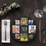 Assiettes En Carton 18e anniversaire fête photo collage garçon noir<br><div class="desc">Une plaque en papier pour une fête du 18ème anniversaire pour un garçon,  célébrant sa vie avec un collage de 8 de vos propres photos. Modèles de 18 ans et une date. Date de naissance ou date de la fête. Lettres de couleur blanche. Arrière - plan noir.</div>