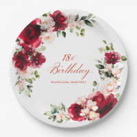 18e anniversaire fête rouge rose floral papier per