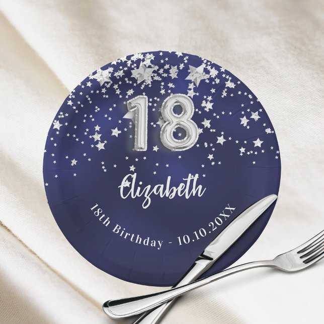 Assiettes En Carton 18e anniversaire marine bleu argent étoiles (Créateur téléchargé)