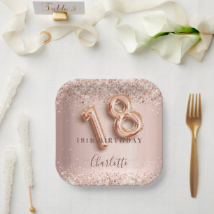 Assiettes En Carton 18e anniversaire rose or blush nom de parties scin