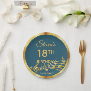 Assiettes En Carton 18e anniversaire turquoise notes de musique verte