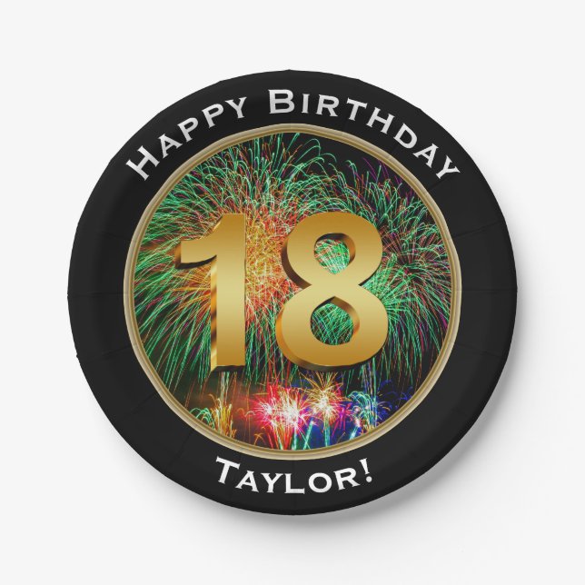 Assiettes En Carton 18ème anniversaire de feux d'artifice dix-huitième (Devant)