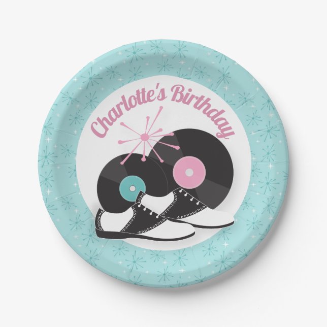 Assiettes En Carton 1950 Diner Saddle Chaussures Plaques papier d'anni (Devant)