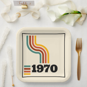 Assiettes En Carton 1970 Anniversaire ou Réunion du Poster vintage rét