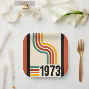 Assiettes En Carton 1973 Rayures Rétro 50e Anniversaire