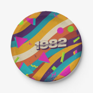 Assiettes En Carton 1982 - Retro Vintage 80s Neon Géométrique -